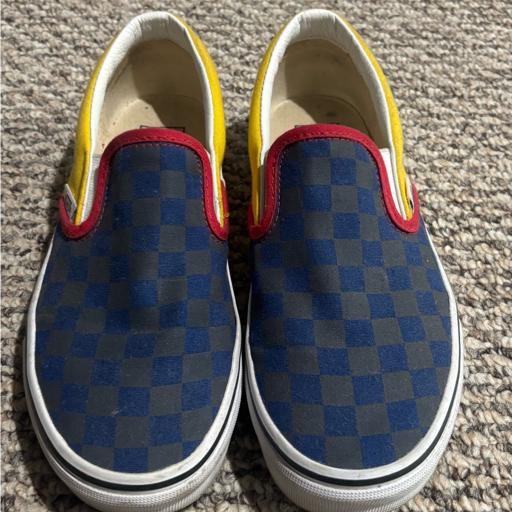 Kids Slip-On Checkered Shoes - Blue and Yellow